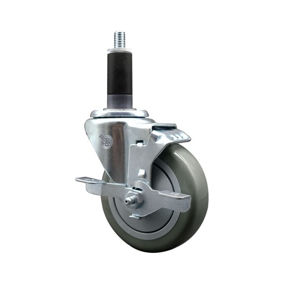 4'' SS Gray Poly Swivel 1-1/8'' Expanding Stem Caster with Brake